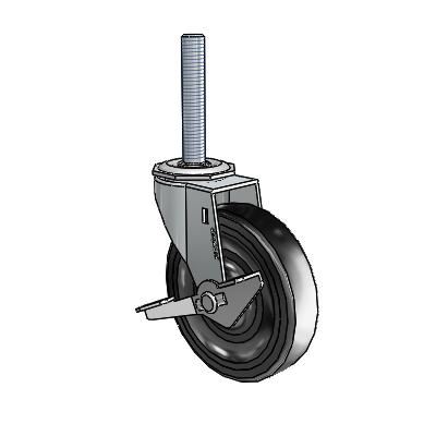 Regent Threaded Stem Zinc Swivel Caster with 4 x .9375 Black Soft Rubber Wheel and Side Brake