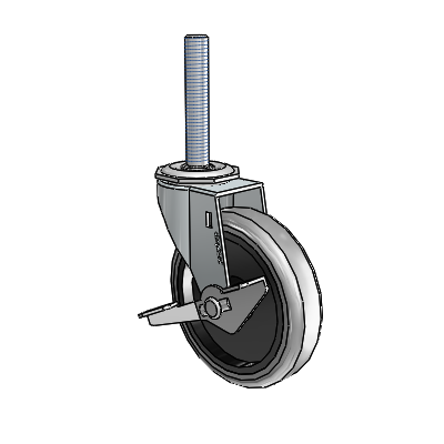 Regent Threaded Stem Zinc Swivel Caster with 4 x .9375 Grey Thermoplastic Rubber Wheel and Side Brake