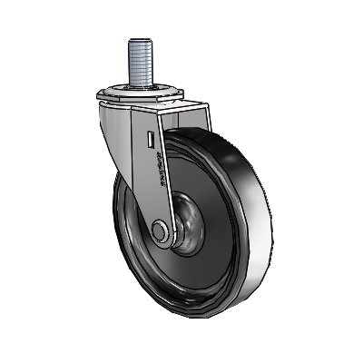 Roulette pivotante Regent à tige filetée, finition chrome brillant, équipée de 4 roues en polyoléfine noire de 0,9375