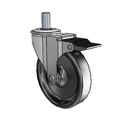 Regent Threaded Stem Bright Chrome Swivel Caster with 4 x .9375 Black Polyolefin Wheel and Top Lock Brake