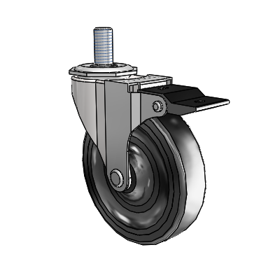 Regent Threaded Stem Bright Chrome Swivel Caster with 4 x .9375 Black Soft Rubber Wheel and Top Lock Brake