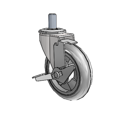 Roulette pivotante Regent à tige filetée, finition chrome brillant, équipée de 4 roues MonoTech grises de 0,9375 et d'un frein Tread Lock