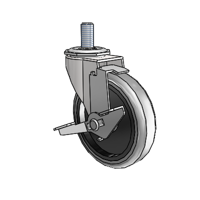 Regent Threaded Stem Bright Chrome Swivel Caster with 4 x .9375 Grey Thermoplastic Rubber Wheel and Tread Lock Brake