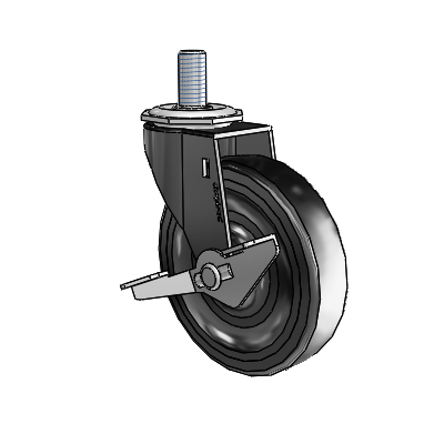 Regent Threaded Stem Black Oxide Swivel Caster with 4 x .9375 Black Soft Rubber Wheel and Side Brake