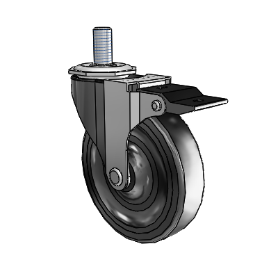 Regent Threaded Stem Black Oxide Swivel Caster with 4 x .9375 Black Soft Rubber Wheel and Top Lock Brake