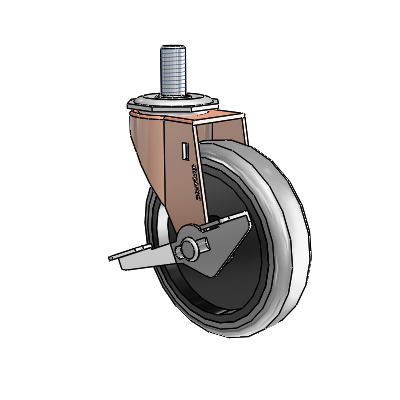 Regent Threaded Stem Copper Oxide Swivel Caster with 4 x .9375 Grey Thermoplastic Rubber Wheel and Side Brake