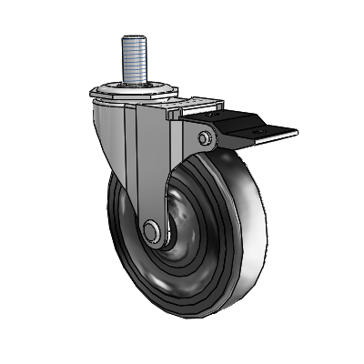 Regent Threaded Stem Polished Nickel Swivel Caster with 4 x .9375 Black Hard Rubber Wheel and Top Lock Brake