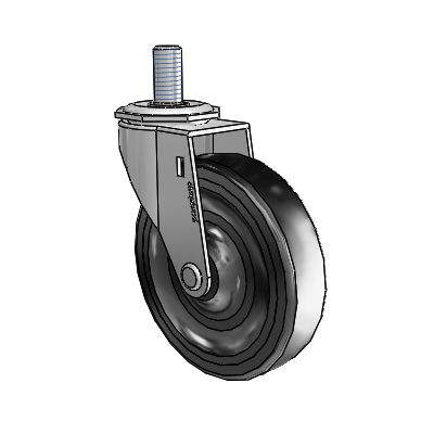 Regent Threaded Stem Polished Nickel Swivel Caster with 4 x .9375 Black Soft Rubber Wheel