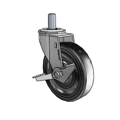 Regent Threaded Stem Polished Nickel Swivel Caster with 4 x .9375 Black Soft Rubber Wheel and Side Brake