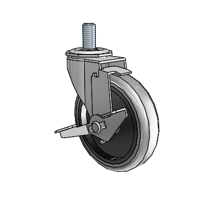Regent Threaded Stem Polished Nickel Swivel Caster with 4 x .9375 Grey Thermoplastic Rubber Wheel and Tread Lock Brake