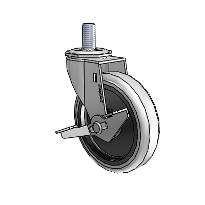 Regent Threaded Stem Polished Nickel Swivel Caster with 4 x .9375 Grey Thermoplastic Urethane Wheel and Side Brake