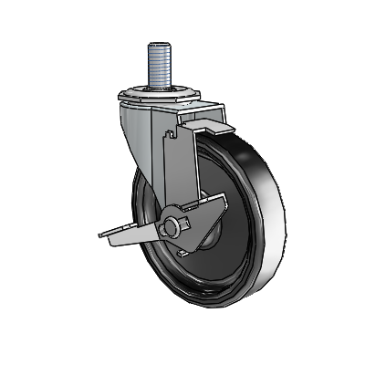 Regent Threaded Stem Zinc Swivel Caster with 4 x .9375 Black Polyolefin Wheel and Tread Lock Brake