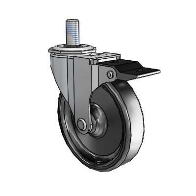 Regent Threaded Stem Zinc Swivel Caster with 4 x .9375 Black Polyolefin Wheel and Top Lock Brake