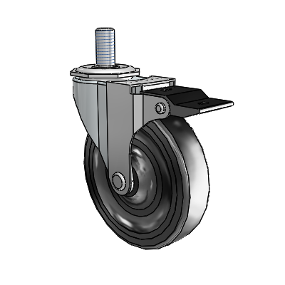 Regent Threaded Stem Zinc Swivel Caster with 4 x .9375 Black Soft Rubber Wheel and Top Lock Brake