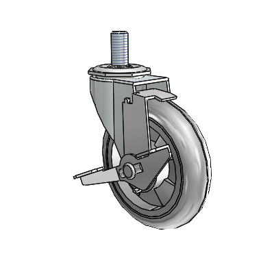 Regent Threaded Stem Zinc Swivel Caster with 4 x .9375 Grey MonoTech Wheel and Tread Lock Brake