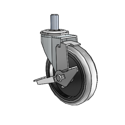 Regent Threaded Stem Zinc Swivel Caster with 4 x .9375 Grey Thermoplastic Rubber Wheel and Tread Lock Brake