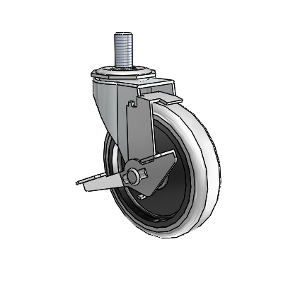 Regent Threaded Stem Zinc Swivel Caster with 4 x .9375 Grey Thermoplastic Urethane Wheel and Tread Lock Brake
