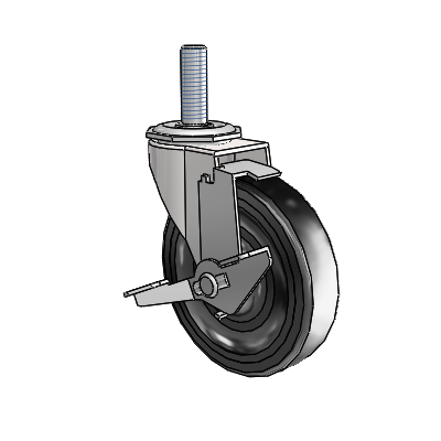 Regent Threaded Stem Bright Chrome Swivel Caster with 4 x .9375 Black Hard Rubber Wheel and Tread Lock Brake