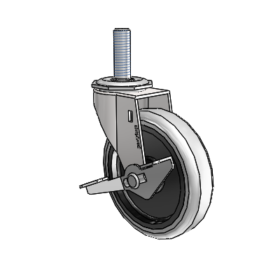 Regent Threaded Stem Bright Chrome Swivel Caster with 4 x .9375 Grey Thermoplastic Urethane Wheel and Side Brake