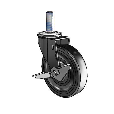 Regent Threaded Stem Black Oxide Swivel Caster with 4 x .9375 Black Hard Rubber Wheel and Side Brake