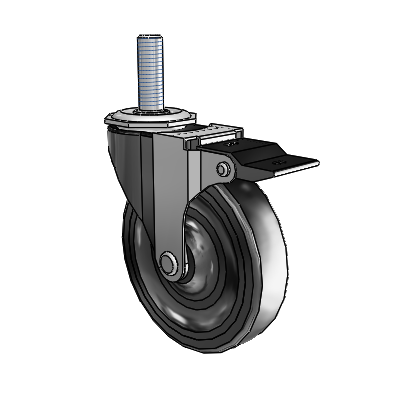 Regent Threaded Stem Black Oxide Swivel Caster with 4 x .9375 Black Hard Rubber Wheel and Top Lock Brake