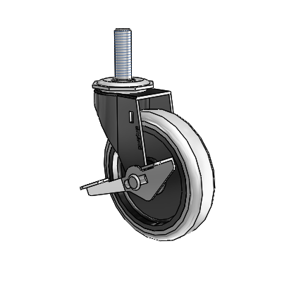 Regent Threaded Stem Black Oxide Swivel Caster with 4 x .9375 Grey Thermoplastic Urethane Wheel and Side Brake