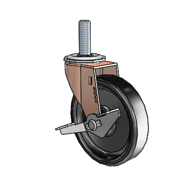Regent Threaded Stem Copper Oxide Swivel Caster with 4 x .9375 Black Polyolefin Wheel and Side Brake