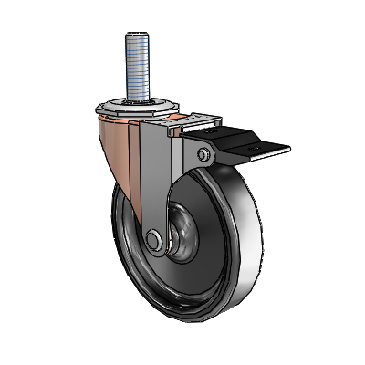 Regent Threaded Stem Copper Oxide Swivel Caster with 4 x .9375 Black Polyolefin Wheel and Top Lock Brake
