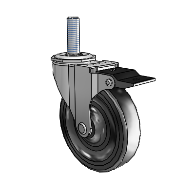 Regent Threaded Stem Polished Nickel Swivel Caster with 4 x .9375 Black Hard Rubber Wheel and Top Lock Brake