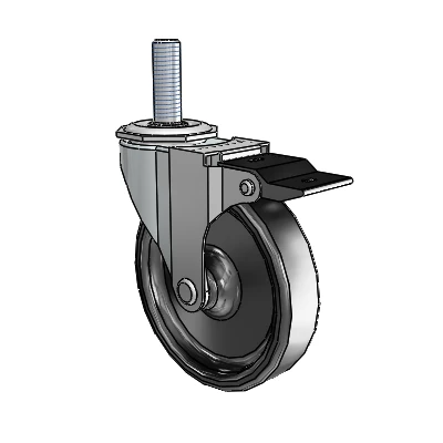 Regent Threaded Stem Zinc Swivel Caster with 4 x .9375 Black Polyolefin Wheel and Top Lock Brake
