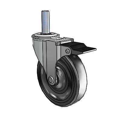 Regent Threaded Stem Zinc Swivel Caster with 4 x .9375 Black Soft Rubber Wheel and Top Lock Brake