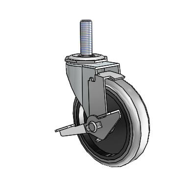 Regent Threaded Stem Zinc Swivel Caster with 4 x .9375 Grey Thermoplastic Rubber Wheel and Tread Lock Brake