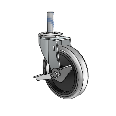 Regent Threaded Stem Zinc Swivel Caster with 4 x .9375 Grey Thermoplastic Rubber Wheel and Side Brake