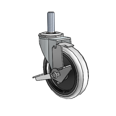 Regent Threaded Stem Zinc Swivel Caster with 4 x .9375 Grey Thermoplastic Urethane Wheel and Tread Lock Brake