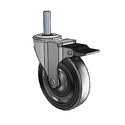 Regent Threaded Stem Bright Chrome Swivel Caster with 4 x .9375 Black Hard Rubber Wheel and Top Lock Brake