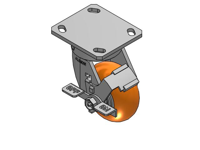 170 Series Top Plate Swivel Caster with 4 x 2 Orange Tread on Aluminum Core AN - Round Polyurethane (Aluminum Core) Wheel and Face Brake