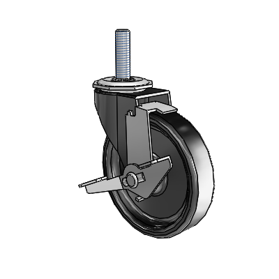 Regent Threaded Stem Black Oxide Swivel Caster with 4 x .9375 Black Polyolefin Wheel and Tread Lock Brake