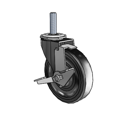 Regent Threaded Stem Black Oxide Swivel Caster with 4 x .9375 Black Soft Rubber Wheel and Tread Lock Brake