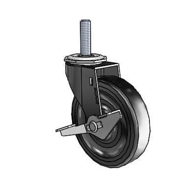 Regent Threaded Stem Black Oxide Swivel Caster with 4 x .9375 Black Soft Rubber Wheel and Side Brake