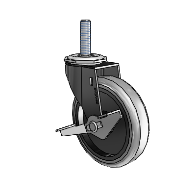 Regent Threaded Stem Black Oxide Swivel Caster with 4 x .9375 Grey Thermoplastic Rubber Wheel and Side Brake