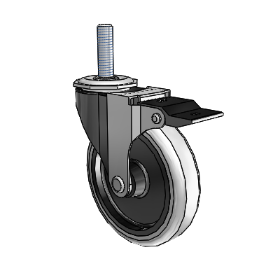 Regent Threaded Stem Black Oxide Swivel Caster with 4 x .9375 Grey Thermoplastic Urethane Wheel and Top Lock Brake