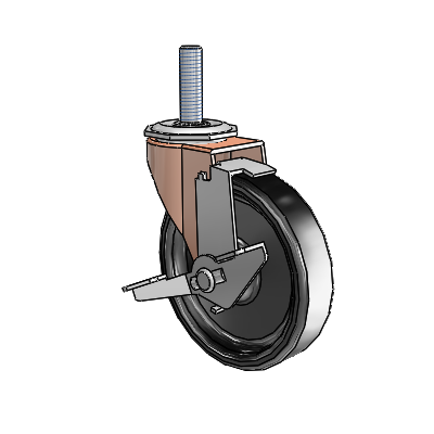 Regent Threaded Stem Copper Oxide Swivel Caster with 4 x .9375 Black Polyolefin Wheel and Tread Lock Brake