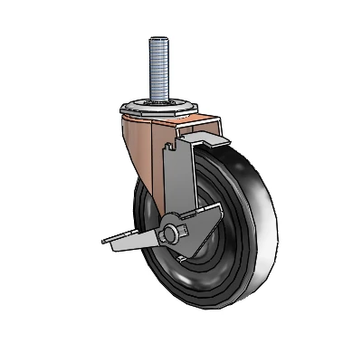 Regent Threaded Stem Copper Oxide Swivel Caster with 4 x .9375 Black Soft Rubber Wheel and Tread Lock Brake
