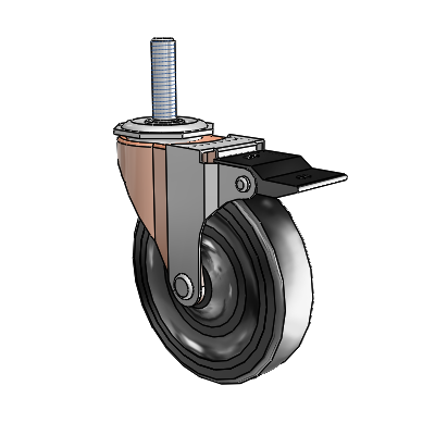 Regent Threaded Stem Copper Oxide Swivel Caster with 4 x .9375 Black Soft Rubber Wheel and Top Lock Brake