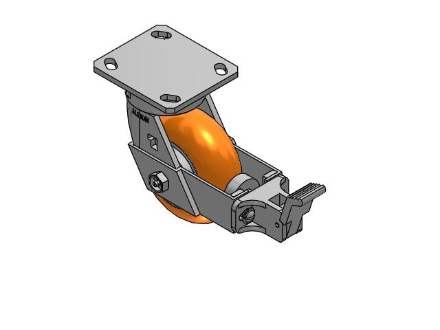 170 Series Top Plate Swivel Caster with 5 x 2 Orange Tread on Aluminum Core AN - Round Polyurethane (Aluminum Core) Wheel and Face Brake