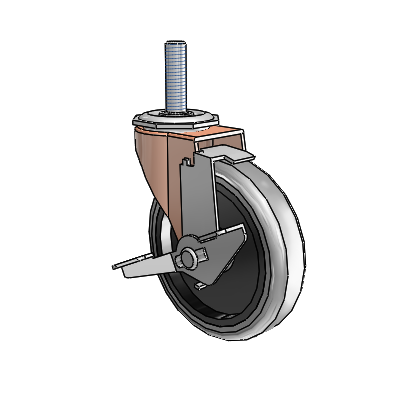 Regent Threaded Stem Copper Oxide Swivel Caster with 4 x .9375 Grey Thermoplastic Rubber Wheel and Tread Lock Brake