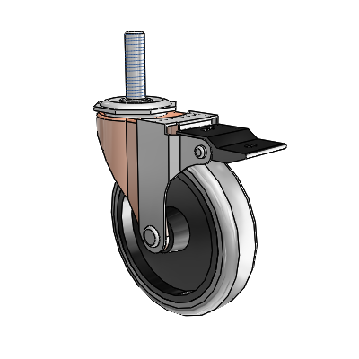 Regent Threaded Stem Copper Oxide Swivel Caster with 4 x .9375 Grey Thermoplastic Rubber Wheel and Top Lock Brake