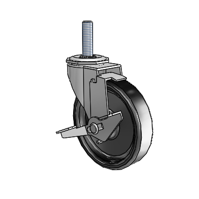 Regent Threaded Stem Polished Nickel Swivel Caster with 4 x .9375 Black Polyolefin Wheel and Tread Lock Brake