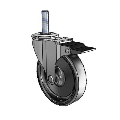 Regent Threaded Stem Polished Nickel Swivel Caster with 4 x .9375 Black Polyolefin Wheel and Top Lock Brake