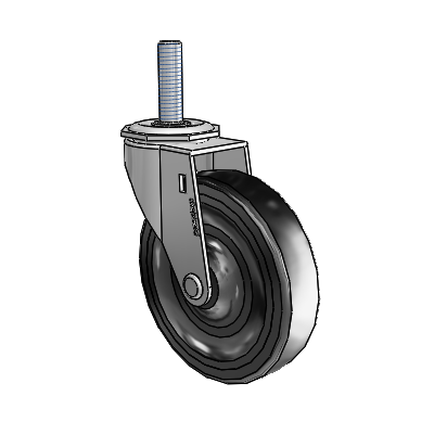 Regent Threaded Stem Polished Nickel Swivel Caster with 4 x .9375 Black Hard Rubber Wheel
